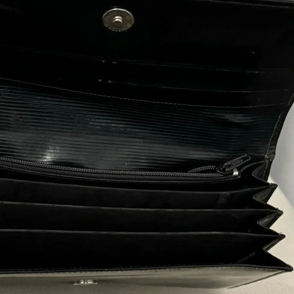Vintage CHRISTIAN DIOR Evening Black Patent Leather Long Wallet Silver Logo - Picture 5 of 15